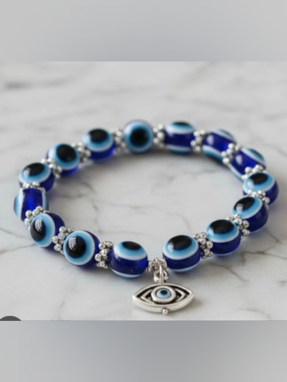 Turkish Evil Eye Silvertone Stretch Bracelet with Hamsa Charm NWOT